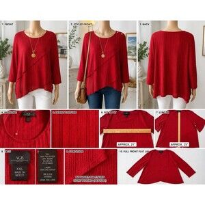 AGB Woman's Size 2X Red Layered Sweater Knit Top 3/4 Sleeve Career Casual Plus
